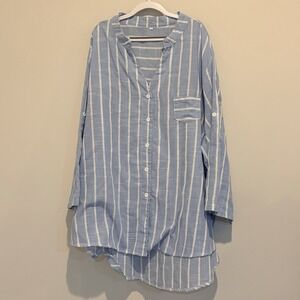 Women's Oversized Roll-sleeve Cotton Shirt Dress Beach Cover Up